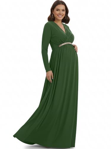 Image of KOH KOH Womens Maternity Long Sleeve V-Neck Flowy Winter Maxi Dress Gown