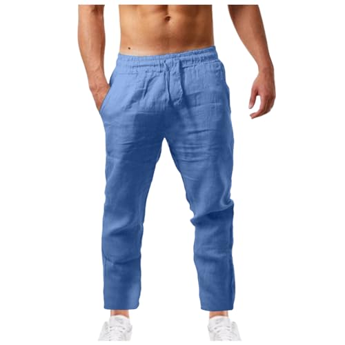 Generisch Pantalones largos de lino para hombre, pantalones holgados de verano, pantalones largos y ligeros, pantalones largos de tela, suaves y cómodos, pantalones de deporte, yoga, playa, pantalones