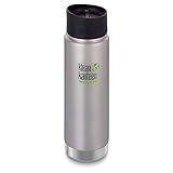 Klean Kanteen Wide Mouth Insulated Stainless Steel Coffee Mug with Leak Proof Café Cap 2.0-20oz - Brushed Stainless