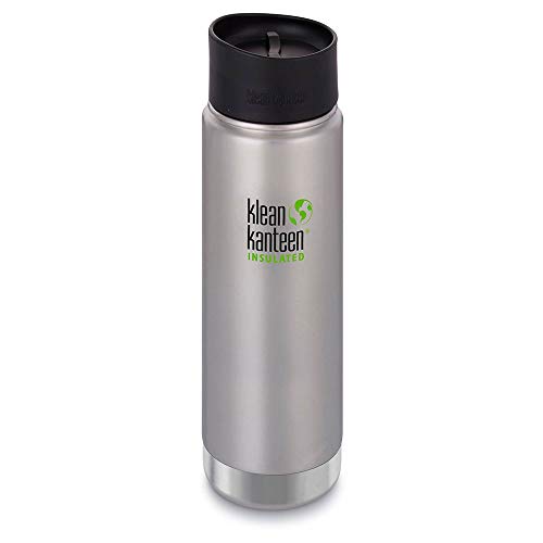 Klean Kanteen Wide Mouth Insulated Stainless Steel Coffee Mug with Leak Proof Café Cap 2.0-20oz - Brushed Stainless