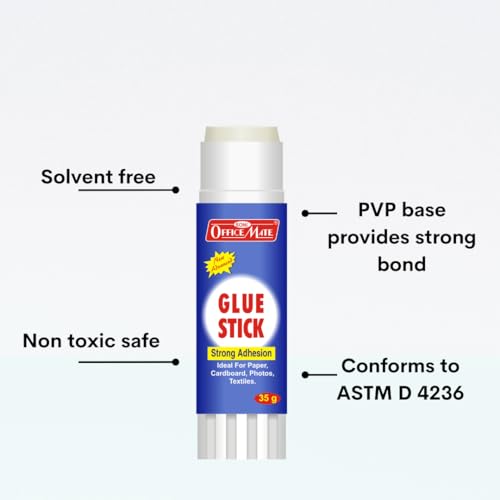 Image of Soni Officemate Glue Stick - 35gm | Pack of 12 | Strong-Hold, Quick-Drying PVP Adhesive | Multi-Purpose Use for School Projects, Art & Craft, DIY | Safe & Child-Friendly | Ideal for Office & Home Use
