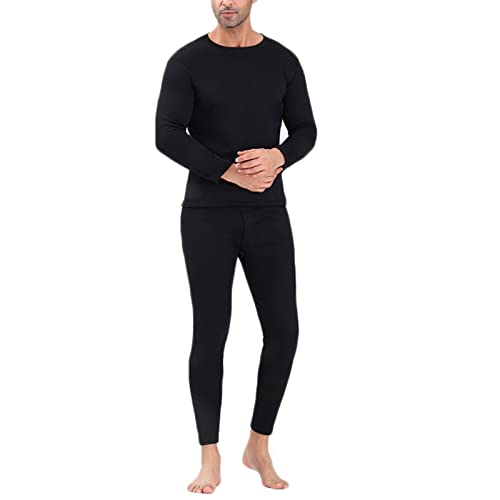 Sous-vêtement thermique homme haut de gamme ensemble noir col rond coupe ajustée