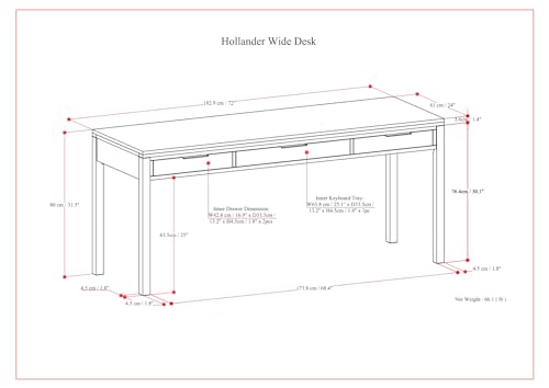 SIMPLIHOME Hollander Desk - 72-Inch Wide Solid Wood Writing Desk in Warm Walnut Brown, Contemporary Modern Home Office Computer Table for Study with 2 Drawers and Flip-Down Keyboard Tray