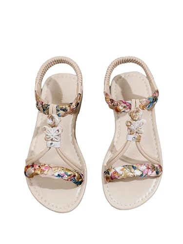 GORGLITTER Girl's Braided Boho Flats Open Toe Ankle Strap Cute Slide Sandals Summer Vacation Shoes