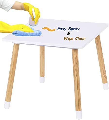 UTEX Wooden Kids Toddler Table and Chair Sets, Baby Childrens Kiddy Activity Play Table with 2 Chairs Set for Boys Girls Natural Wood 3 Piece White