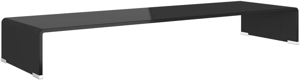 vidaXL Black Tempered Glass TV Stand - Versatile Monitor Riser for Desktops, Televisions and Laptops with Storage Space