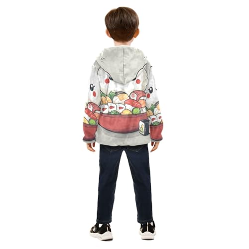 Cute Sushi Girls Fleece Jacket Girls Fall Jacket Girls Zip Up Hoodie Girls Sherpa Jacket 2-10T4