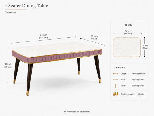 Image of WOODEN SPACE Majestic 4 Seater Wooden Dining Table Set | Urban Marble Top Dining Table with Chairs for Dining Room & Kitchen (Pink Majestic Backline)