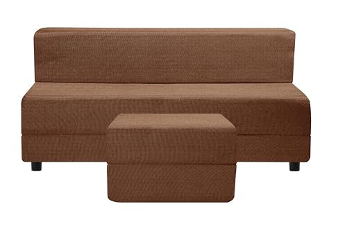 Image of 5X6-Feet Leg Sofa Cum Bed with Ottoman | Jute Fabric 3 Seater Convertible Sofa Bed | Modern Space Saving Furniture for Living Room | Brown