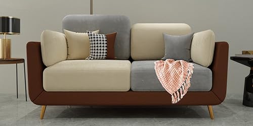 Image of Black Wood Modern Montez Luxurious Velvet 2 Seater Sofa for Bedroom, Living Room, Dining Room, Drawing Room, Home Office in Bug Resistant Wood (Brown & Beige, 2 Seater)