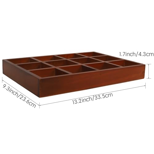 Image of Nsmykhg Wooden Drawer Organizer, 2 Pack 12 Grid Sorting Tray for Arts & Crafts, Stationery, Small Items, Dark Brown, Divided Tray, Home Office & Craft Supplies Organizer (13.2x9.2x1.5 Inches)