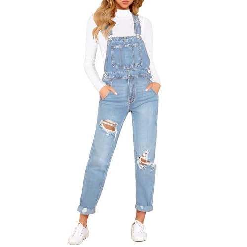 luvamia Women's Casual Stretch Adjustable Denim Bib Overalls Jeans Pants Jumpsuits Small E Light Blue