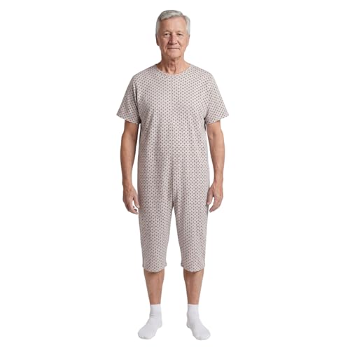 Confezioni_Emy Pigiama Intero Donna Uomo Estivo Fresco Manica Corta Pigiama Sanitario per Anziani con Cerniera Posteriore Intero Anziano in Cotone 100% Taglia M - Circle Beige