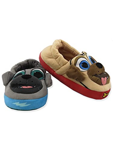 Disney Puppy Dog Pals Bingo Rolly Toddler Plush Aline Slippers with 3D Face (Gray/Tan 5-6 M US Toddler)