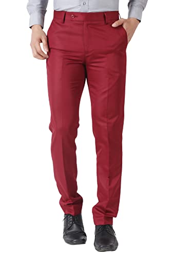 Image of MALENO Men's Slub Effect Solid Trouser | Classic Slim Fit Formal Trousers for Men | Slim Fit Trousers for Men