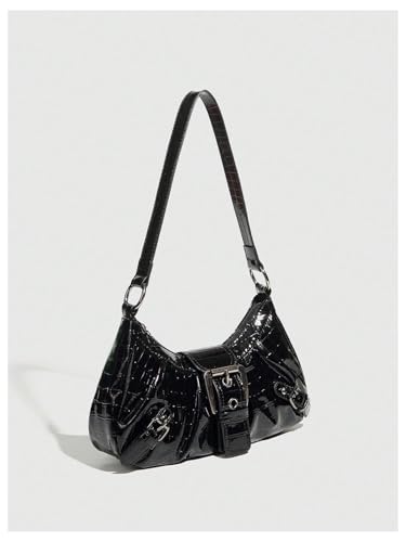 Image of QWINEE Women's Vintage Buckle Shoulder Bag Y2K Punk PU Leather Handbag Clutch Purse