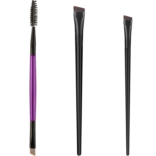 Eyelash Comb Lash Brush Separator - Eyelashes Separator Curler Makeup Mascara Applicator, Eyelash Grooming Brushes Metal Teeth, Eye Makeup Brush Tools With Comb Cover (3Pcs Angled Brush-Purple) #TOP17