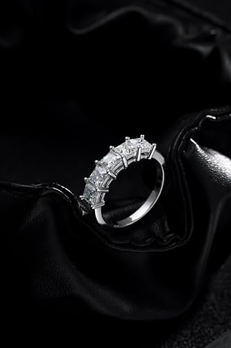 Eternity Moissanite Ring, Wedding Rings for Women, 2.0 Carat 5 Stone Moissanite Ring 925 Sterling Silver D Color VVS1 Princess Cut/Radiant Cut/Emerald Cut Lab Created Diamond Half Eternity Engagement Wedding Band for Women Size 5-11 6