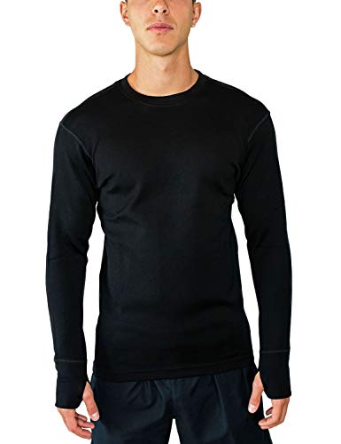 Woolx Mens Glacier Heavyweight Merino Wool Base Layer Shirt For Extreme Warmth, Black, Medium