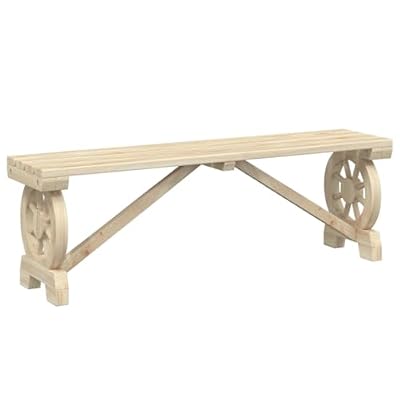 DXKDUSOKJ Solid Fir Wood Garden Bench with Wagon Wheel Armrests for Patio, Terrace, or Backyard