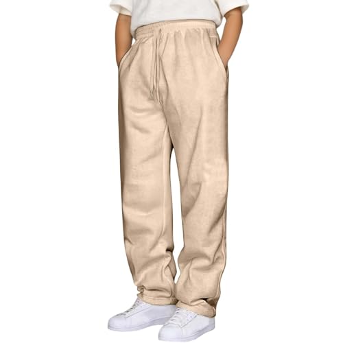 Baggy Sweatpants for Boys Teens Open Bottom Straight Leg Loose Track Pants Elastic Waist Trousers Joggers with Pocket