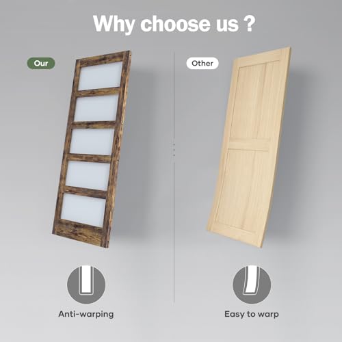 30x84 Inch Glass Sliding Barn Door Slab and 5.5ft Hardware Kit Included, 5 Frosted Glass, LVL Wood Panel Covered with Brown Water-Proof Scratch-Proof PVC Surface, Simple DIY Assembly