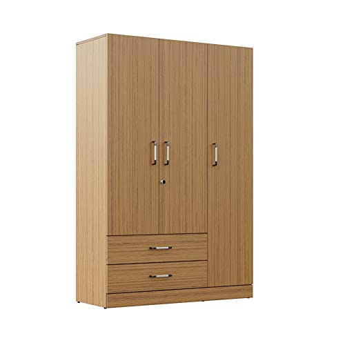 Image of Wakefit Wardrobe | 1 Year Warranty | Engineered Wood Almirah, Cupboard for Clothes Storage | 3 Door, 1 Drawer, 1 Hanging Space | Organza Plus - Urban Teak