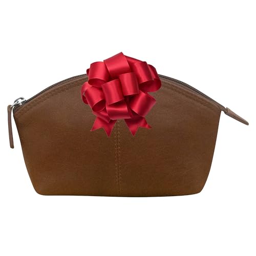 Image of ili New York Genuine Leather RFID Blocking Cosmetic Makeup Pouch - Toffee