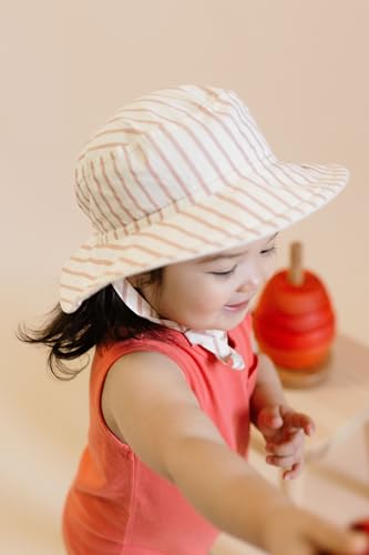 PEHR Baby Bucket Hat – Stripes Away Peony (Girls) | Organic Cotton Sun Hat with Strap | Soft Poplin Fabric | Broad Brim | Ethically Made | Machine Washable | 6-12 Months3
