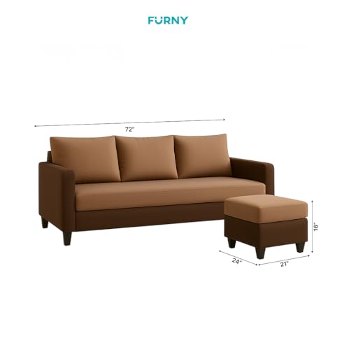 Image of FURNY Canvas Fabric 4 Seater L Shape Sofa Set 3 Seater Modern Sofa Set & Ottoman for Living Room (Dual Brown Color) | Durable Comfort | Modern Design | Ideal for Living Room