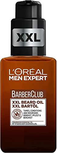 L'Oreal Men Expert Barber, Aceite para barba larga de uso diario, Enriquecido con aceite de cedro: doma, acondiciona y suaviza el vello facial, Tamaño XXL, 50 ml