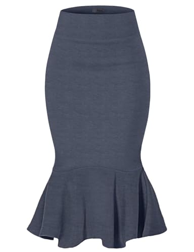 Image of HyBrid & Company Womens Premium Nylon Ponte Stretch Office Fishtail Pencil Skirt High Waist Made in The USA Below Knee