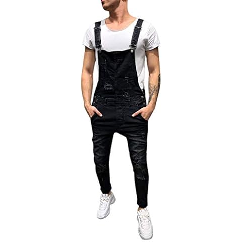 Mens Dungarees Denim Bib Overalls Vintage Wash Braces Work Overalls Adjustable Straps Multiple Pockets Casual Retro Combat Cargo Bib Overalls Slim Fit Jeans Jumpsuit Workwear Trouser Broken Long Pants Cover