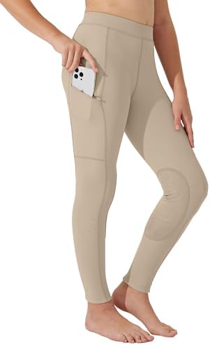 Willit Girls Horse Riding Pants Tights Kids Equestrian Breeches Knee-Patch Youth Schooling Tights Zipper Pockets