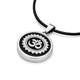 Bittrend Jewels Collar con colgante de cúpula de cristal Om Aum para hombres y mujeres | Medallón de cabujón de cristal negro de Om y Lotus Om | Joyería devocional hindú de yoga espiritual | Regalo