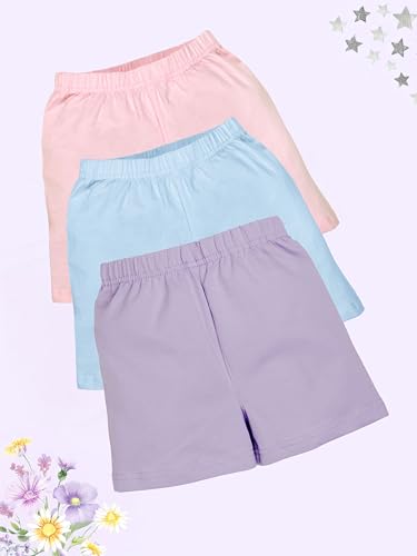 Image of KiddoPanti Girls Cycling Shorts Pack of 3 | Soft & Stretchy Cotton Spandex | Comfortable Fit with Elastic Waistband | Solid Colors Half Tights for Girls Inners