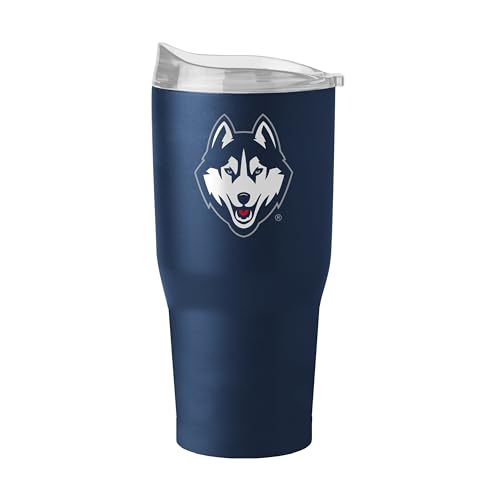 Logo Brands NCAA UConn Huskies 30 oz Powder Coat Tumbler - Double-Wall, Vacuum-Insulated Stainless Steel With High-Lip Slider Lid–Keeps Drinks Hot Or Cold For Hours