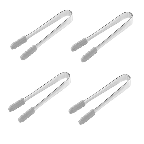 COLLBATH 4Pcs Ice Tongs Non Slip Stainless Steel Towel Clips for Serving Ice Cubes Sugar Cubes and Fruit for Buffets Bbqs and Kitchen Use Silver