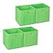 4 x Aufbewahrungsbox Stoff, quadratisch, Aufbewahrung für Regal, Stoffbox in Würfelform, HxBxT: 30 x 30 x 30 cm, grün