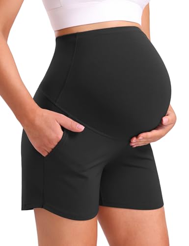 Mama Land Maternity Athletic Workout Swim Gym Running Yoga Shorts for Women Black Biker Shorts Pregnancy Summer Bump Friendly Activewear Clothes (Black L)