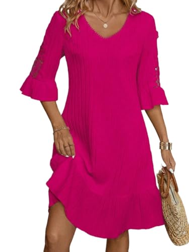 Women's short sleeve dress Solid Color Medium Sleeve Dress