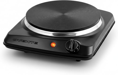 Image of OVENTE Electric Countertop Single Burner,1000W Cooktop with 7.25 Inch Cast Iron Hot Plate,5 Level Temperature Control,Compact Cooking Stove &Easy to Clean StainlessSteel Base,Black BGS101B,(Pack of 6)