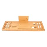 SHOWERORO Rozszerzalna Taca Do Wanny z Bambusa Organizer Akcesoria Łazienkowe Wodoodporna Taca Do Kąpieli Szampon i Żel Pod Prysznic Elegancki Design