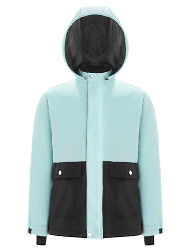 TiaoBug Kids Girl's Winter Waterproof Windproof Coat Color Block Ski Hooded Jacket Warm Raincoat Outerwear3