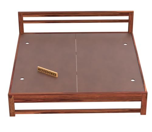 Image of Sheesham Wood Bed Without Storage Solid Wooden Cot Double Bed Furniture Elegant and Functional Bedroom Living Room Home Palang (Honey, Queen)