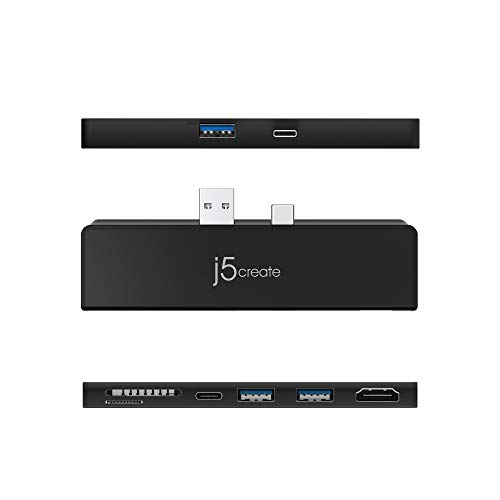 Image of j5create Surface Pro 7 Ultradrive Mini Dock, 6-in-2, 4K60 HDMI, 10Gbps USB-A x 2, 10 Gbps USB-C with PD 60W Pass-Through Charging, SD /microSD Card Reader (JCD324B)