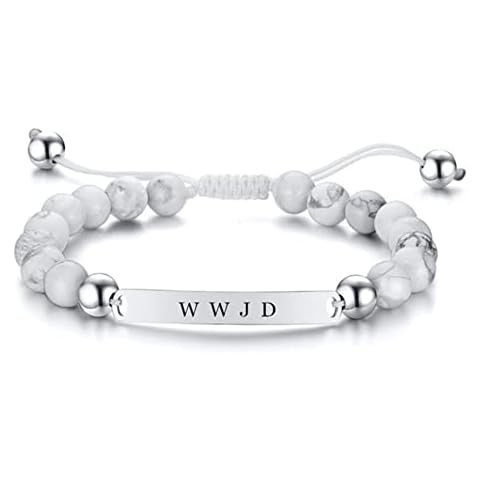 ZKXXJ WWJD HWLF Bracelet Set,Stainless Steel Adjusted Black White Beaded Onyx What Would Jesus Do He Would Love First Bracelets Inspirational Religious Reminder Jewelry Cover