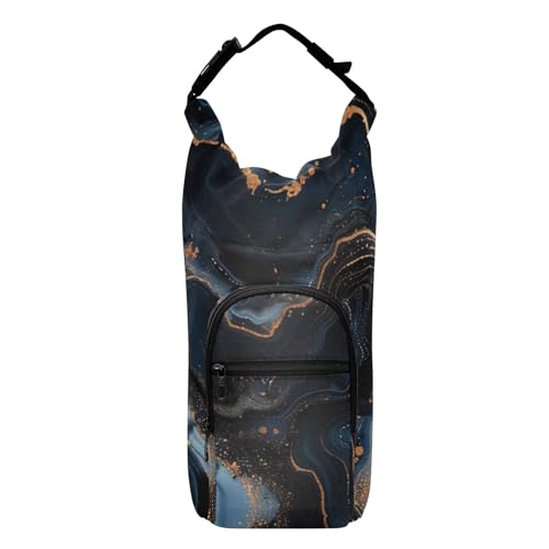 Amooorous Abstract Black and Gold Marble Pattern Water Bottle Carry Bag Foldable Water Bottle Insulated Sleeve Water Bottle Carry Bag for Hiking,Fits 20 oz, 24 oz, 32 oz,40 oz bottles
