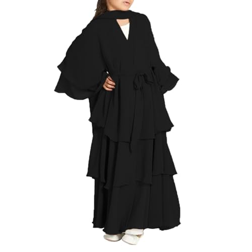 Kids Girl Muslim Abaya Prayer Dress with Belt Robe Toddler Girl Long Sleeve Ramadan Eid Thobe Muslim Clothes Dress