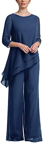 Zongqiven Women’s Wedding Chiffon Pant Suit Elegant 2 Piece Set Mother of Bride Wear